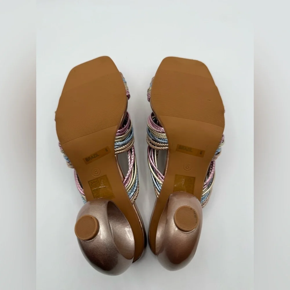 NINETY UNION Knotted STRAPPY SANDALS ON A ARCHITECTURAL HEEL IN PASTEL MULTI - Picture 9 of 17